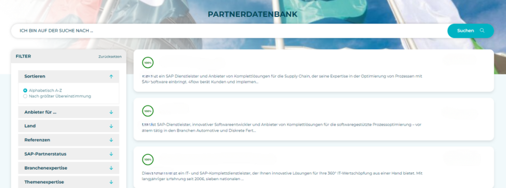 Nutzeroberfläche der DSAG-Partnerdatenbank